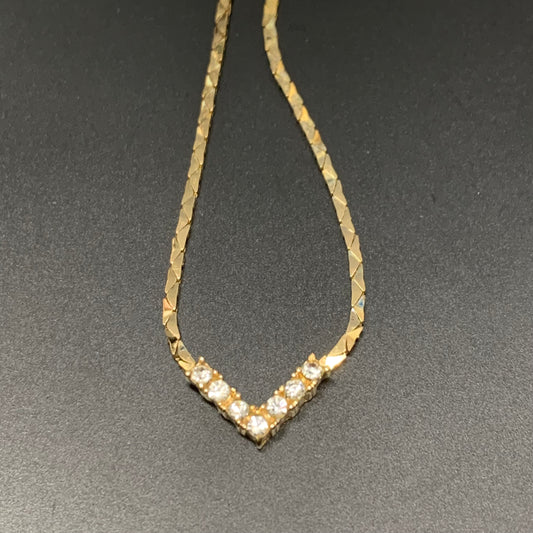 Christian Dior Vintage V Shape with Rhinestone Golden Necklace