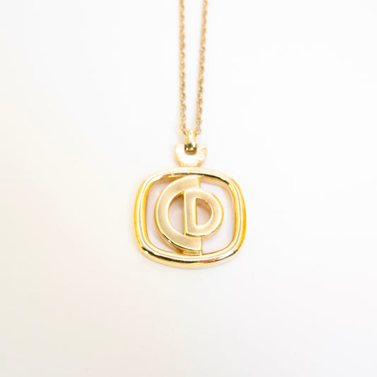 Christian Dior Vintage CD Logo in Square Golden Necklace