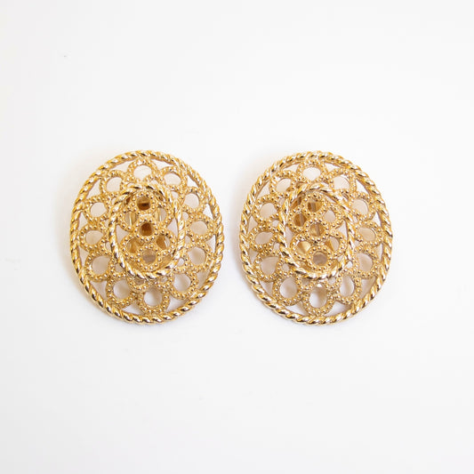 Christian Dior 復古橢圓形時尚金色夾式耳環