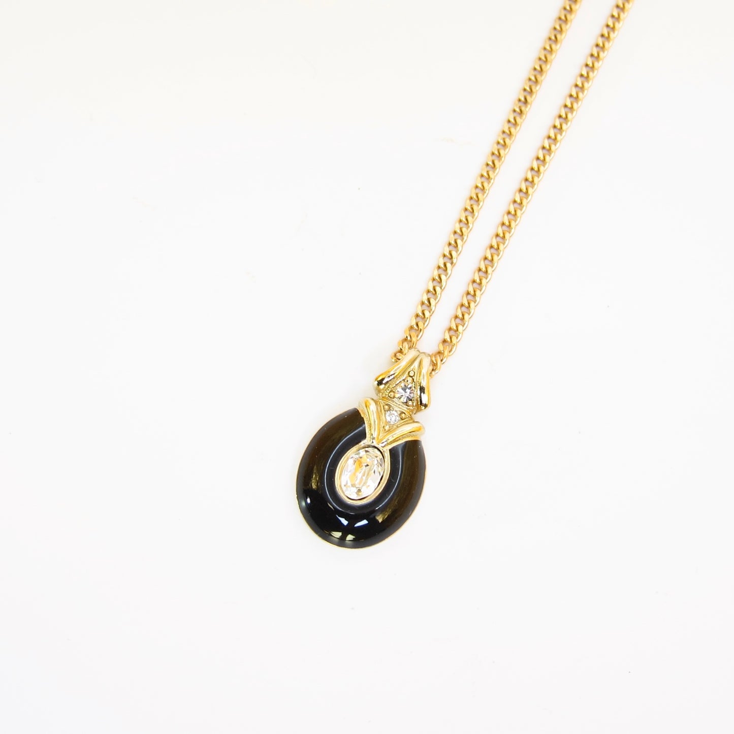 Christian Dior Vintage Oval Shape Black and Rhinestone Golden Necklace