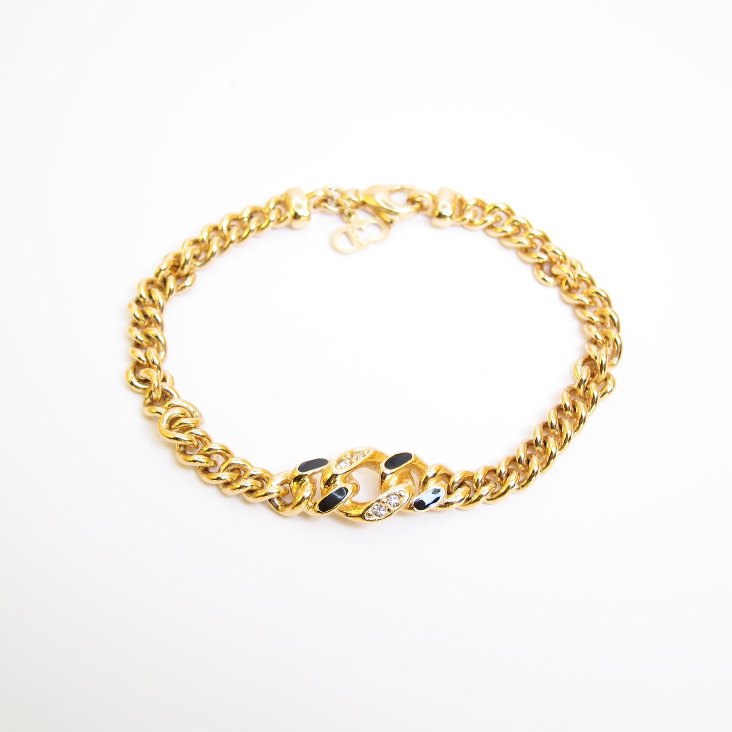 Christian Dior Vintage Rhinestone and Black Golden Bracelet