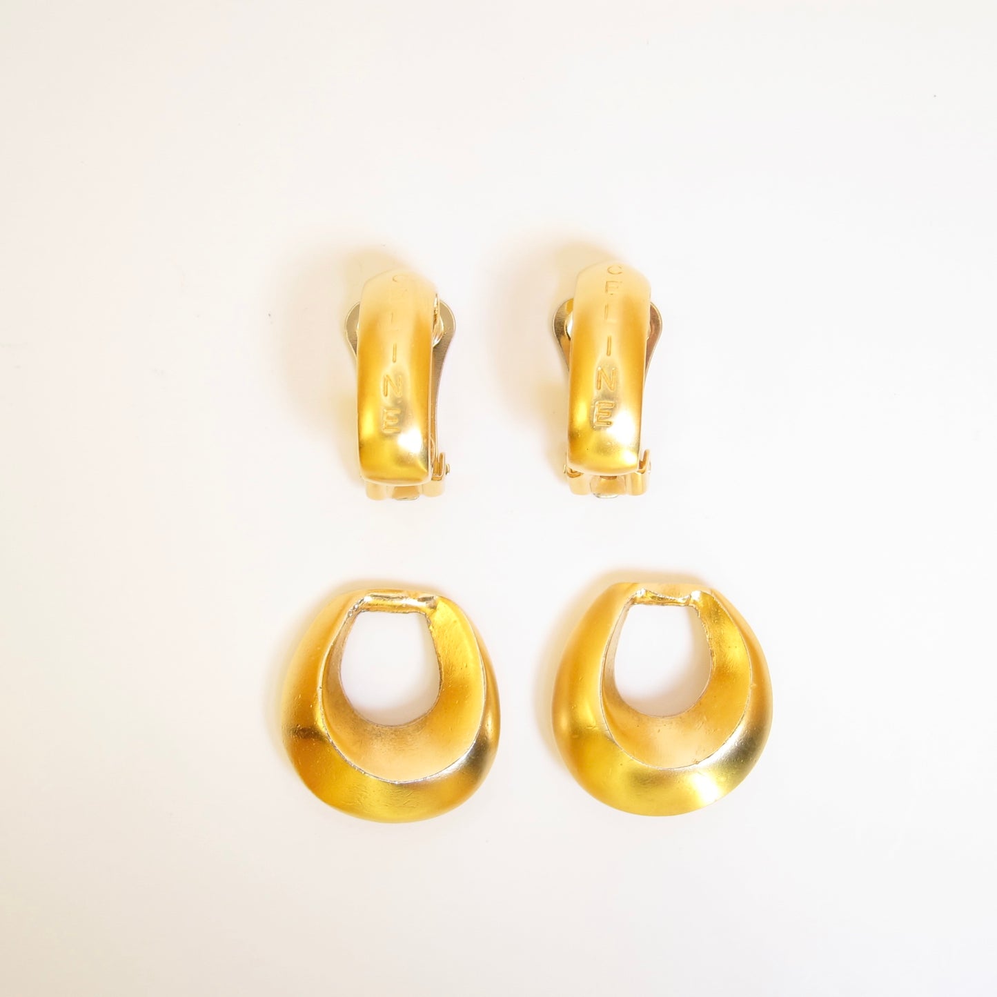 Celine Vintage Celine Logo 2-way Usage Golden Clip-on Earrings