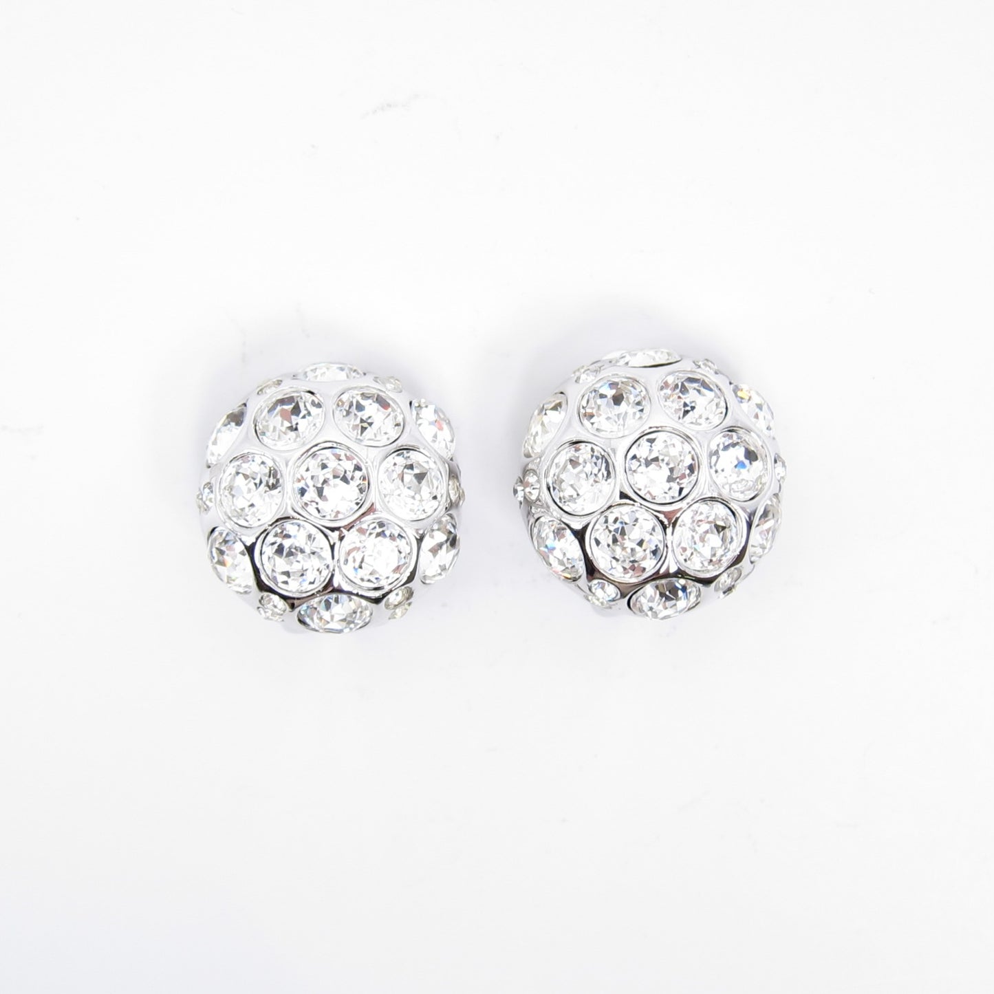 Christian Dior 復古圓形鑲鑽銀色夾式耳環