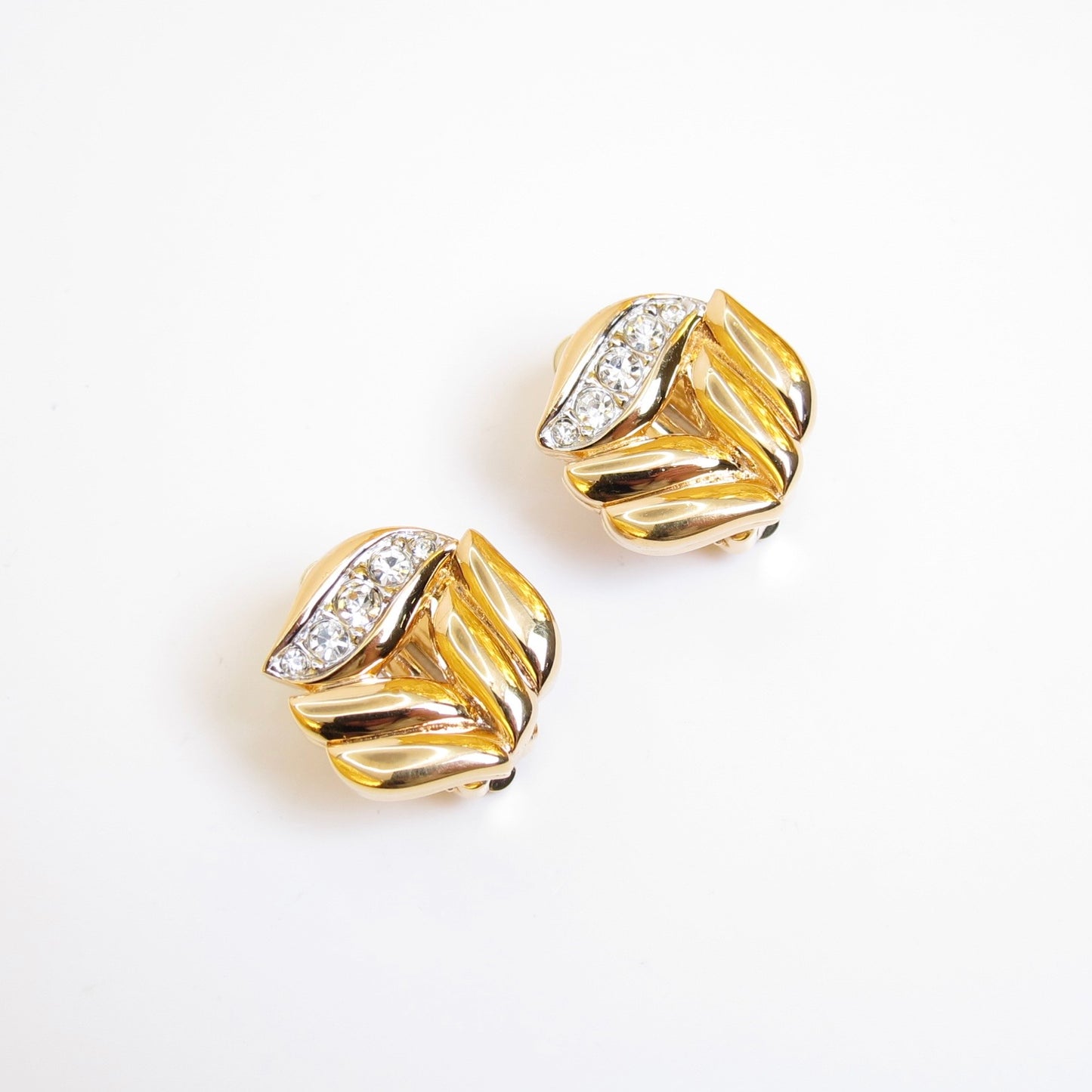 Nina Ricci Vintage Stylish Rhinestone Golden Clip-on Earrings