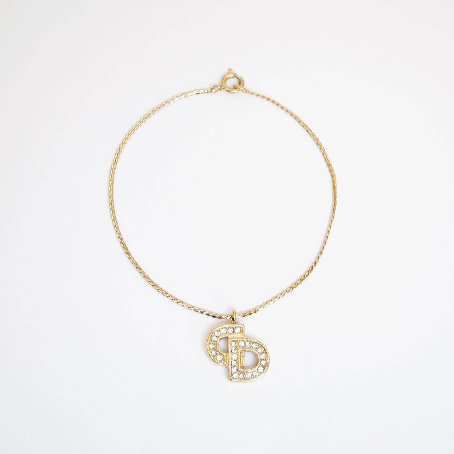 Christian Dior Vintage CD Logo with Rhinestone Golden Bracelet