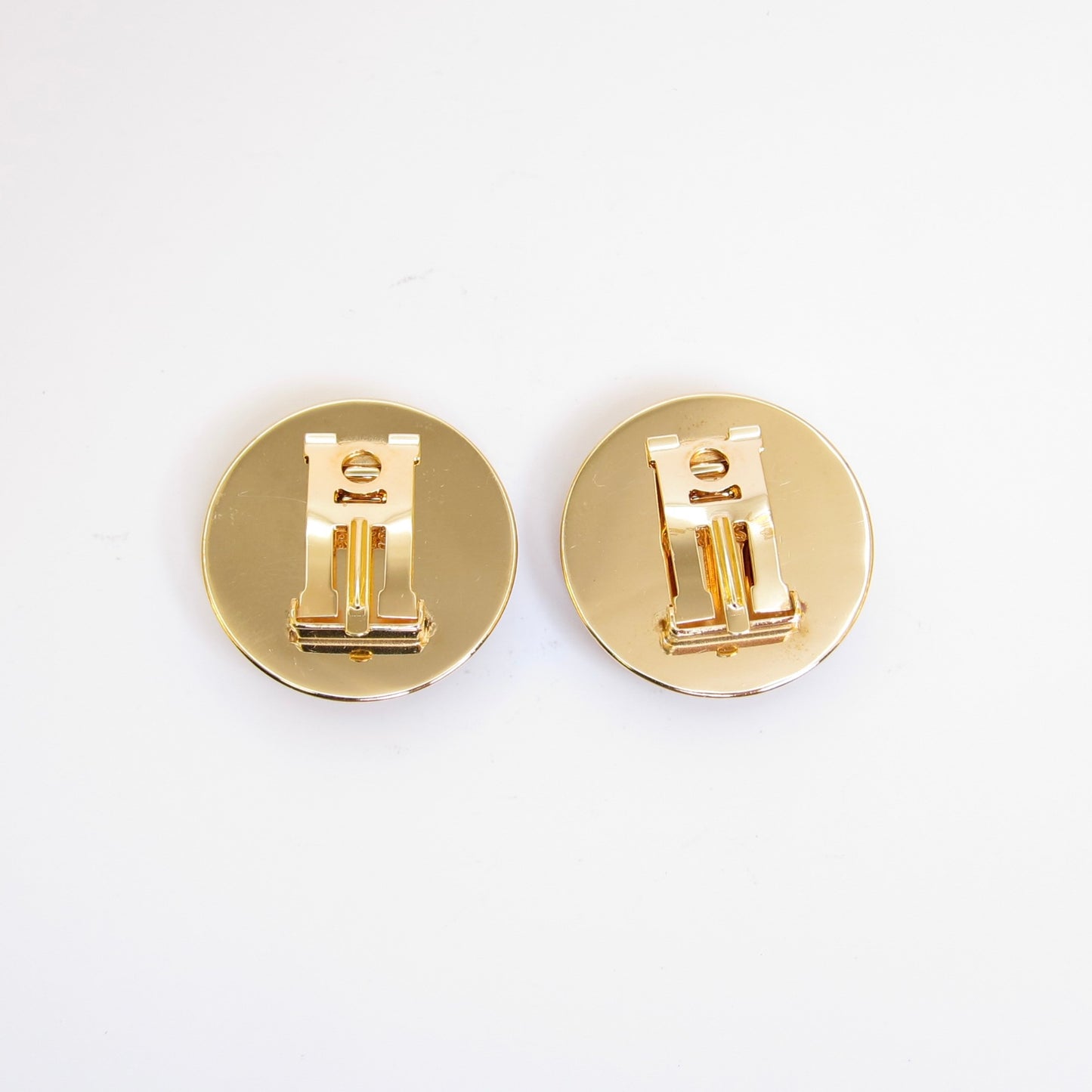 Hermes Vintage Enamel Mosaic Geometric Round Golden Clip-on Earrings