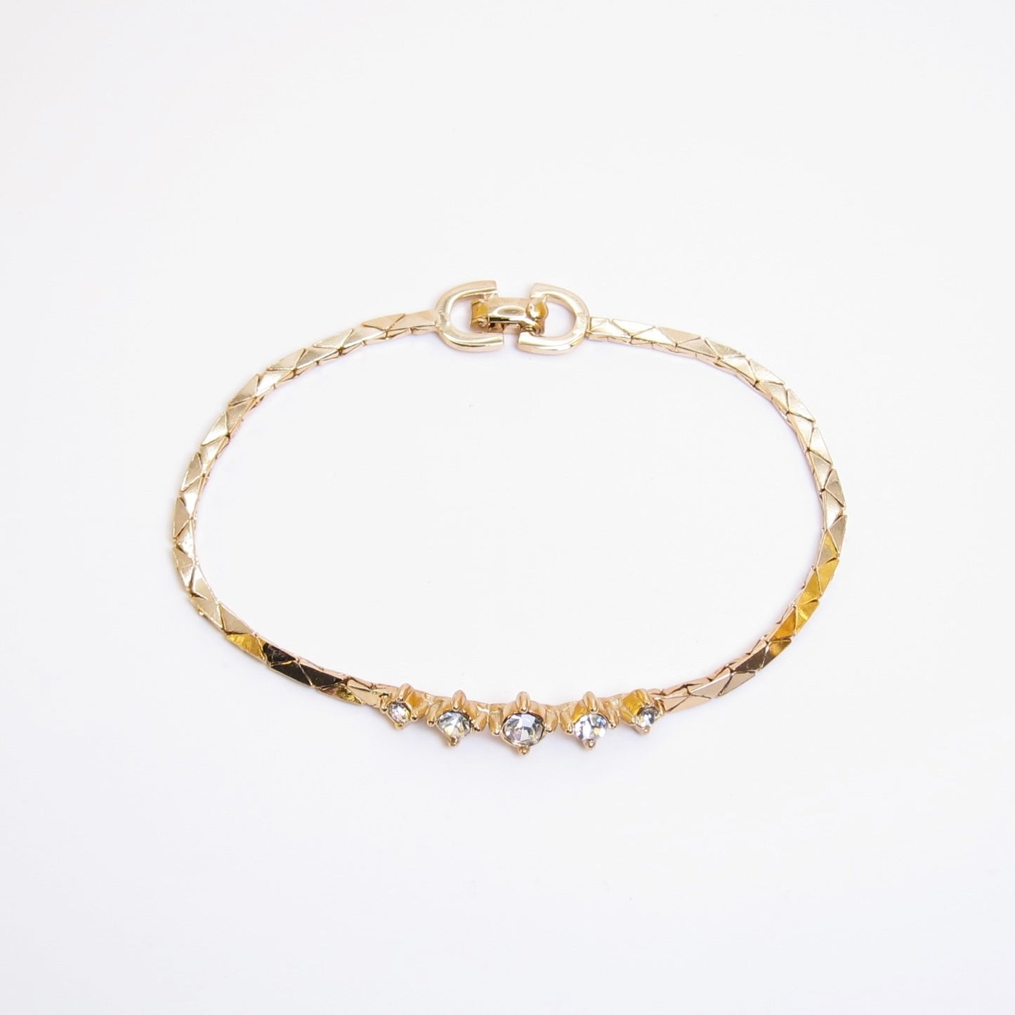 Christian Dior Vintage Rhinestone Motif Golden Bracelet