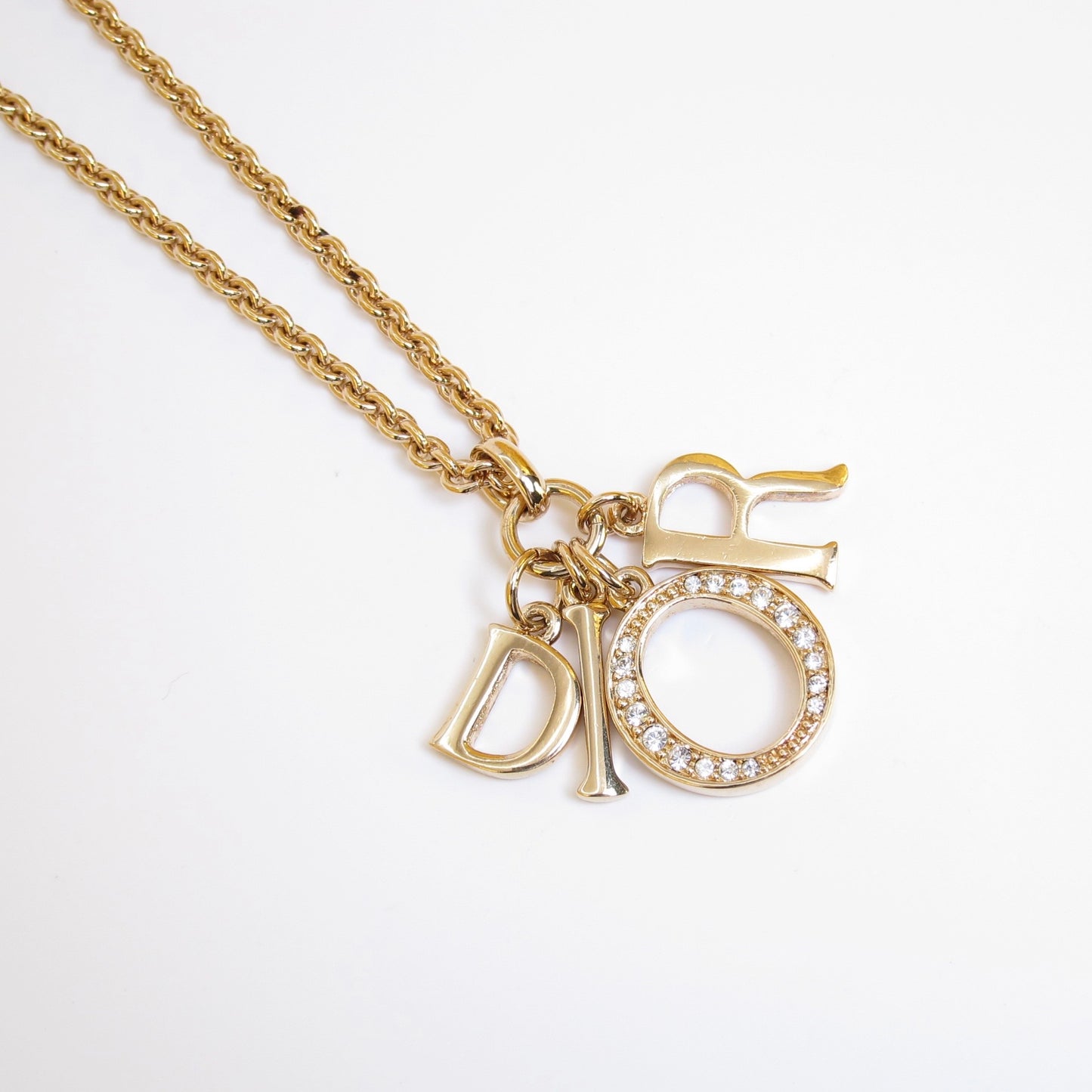 Christian Dior Vintage Dior Letter Charm with Rhinestone Golden Necklace