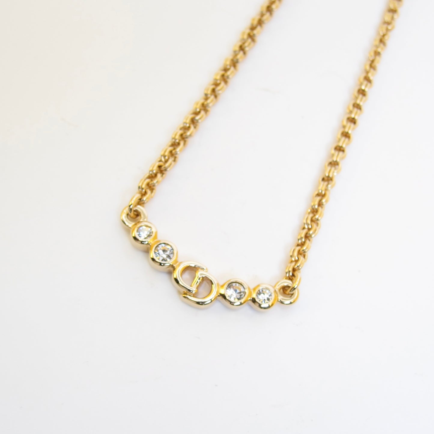 Christian Dior Vintage CD Logo and Rhinestone Golden Necklace