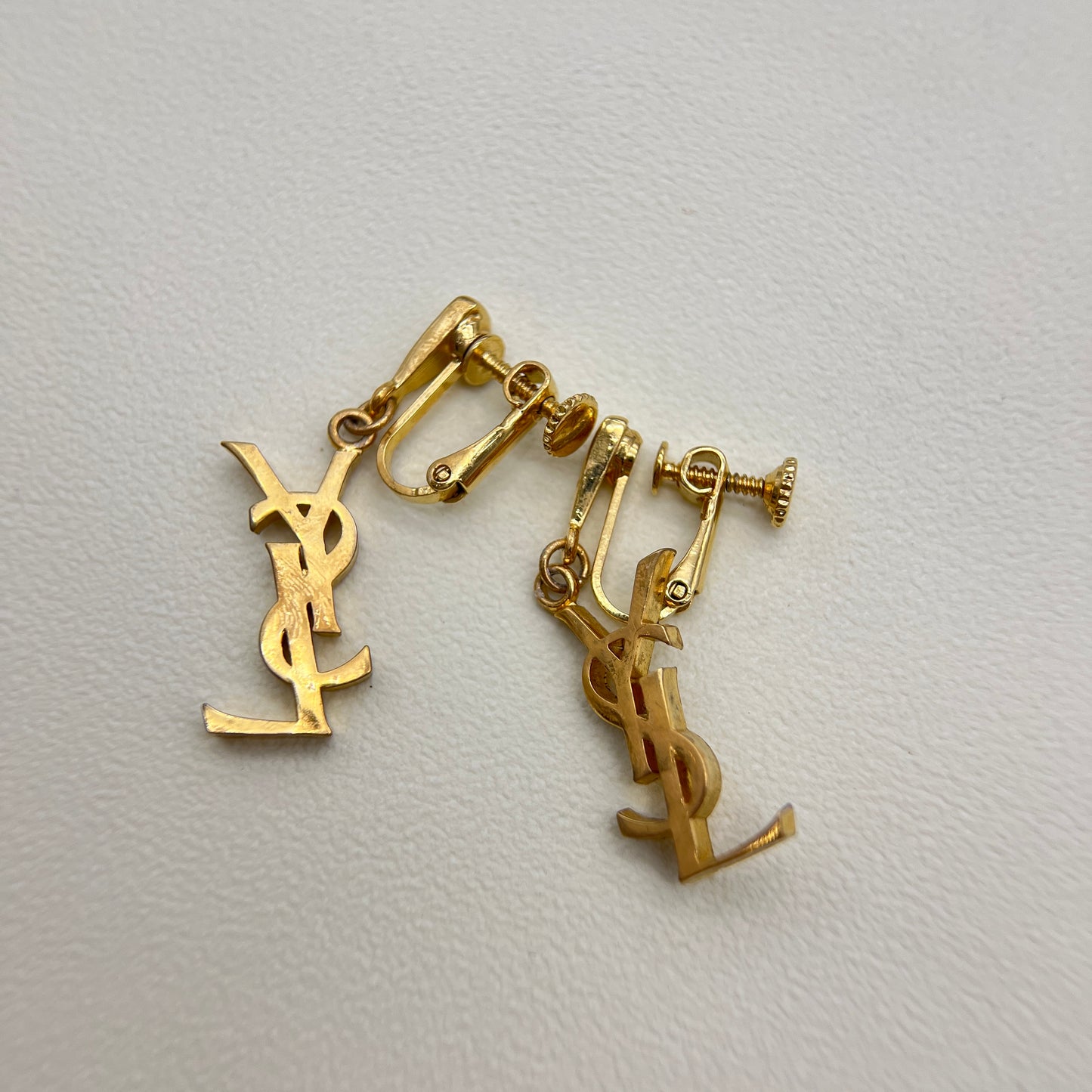 Ysl Logo Golden Clip-On Earrings
