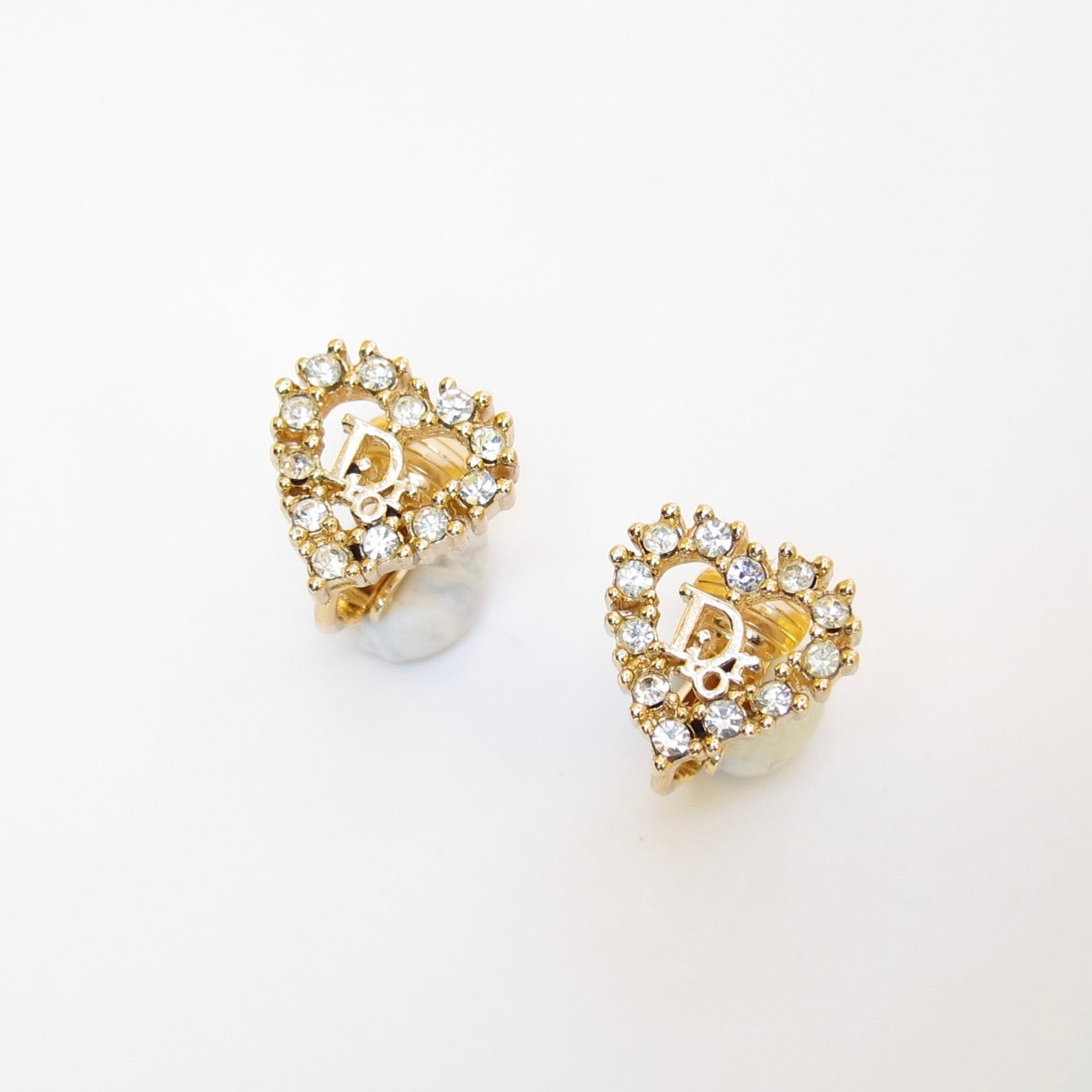Christian Dior Vintage Dior Logo in Heart Golden Clip-on Earrings