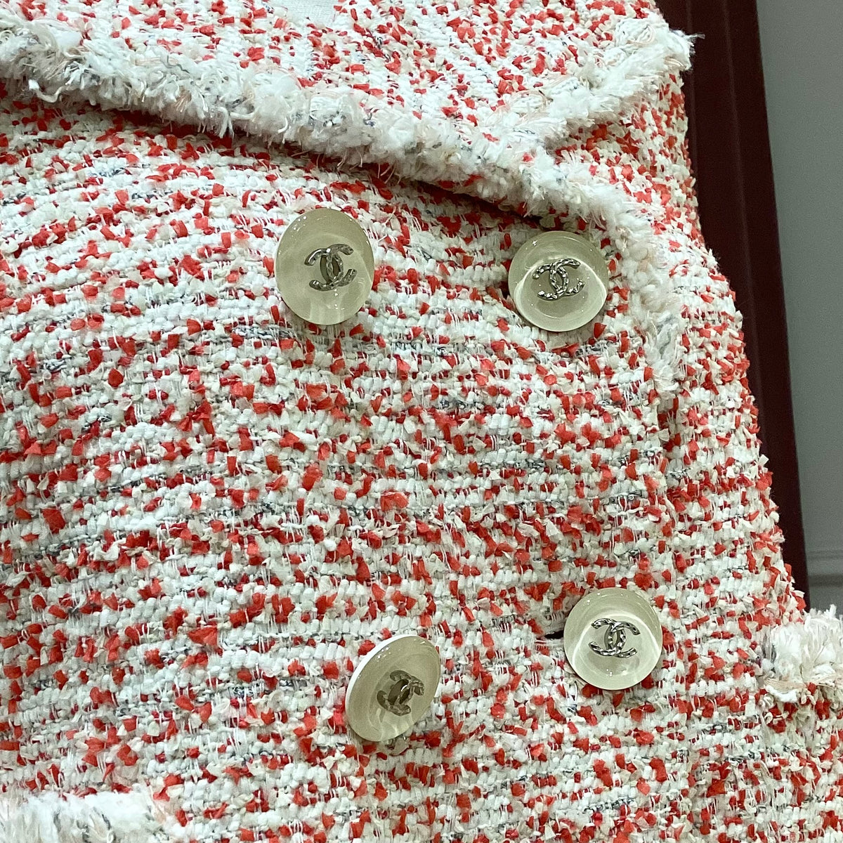 Chanel Vintage Unused Saint-Tropez Collection Red Pink Tweed Knit Jacket