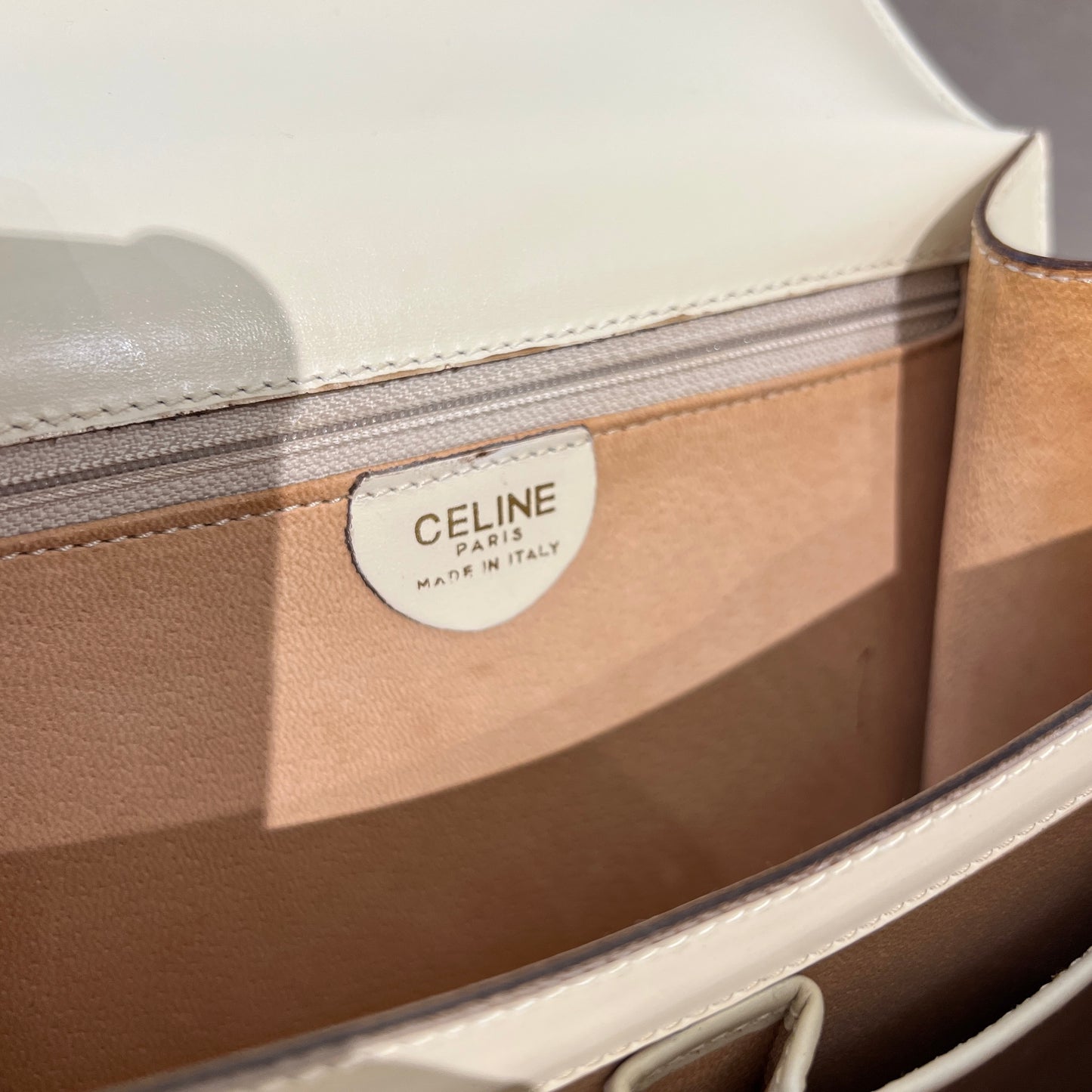 Celine Vintage Golden Lock Light Beige Leather Shoulder Bag