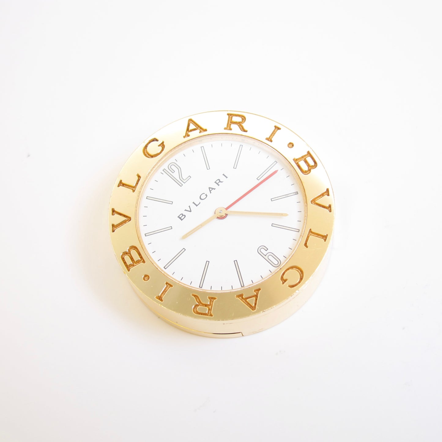 Bvlgari Vintage Round White Face Golden Table Clock