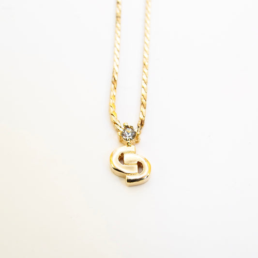 Christian Dior Vintage CD Logo and Rhinestone Golden Necklace