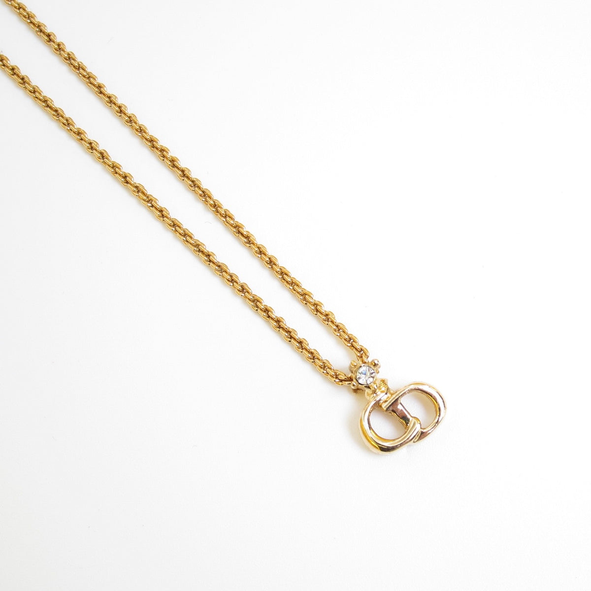 Christian Dior Vintage Interlocking CD Logo Rhinestone Gold-Tone Necklace