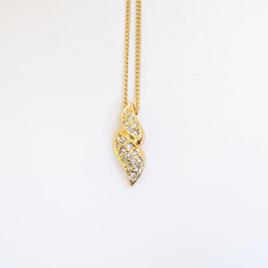 Christian Dior Vintage Stylish Rhinestone Pendant Golden Necklace
