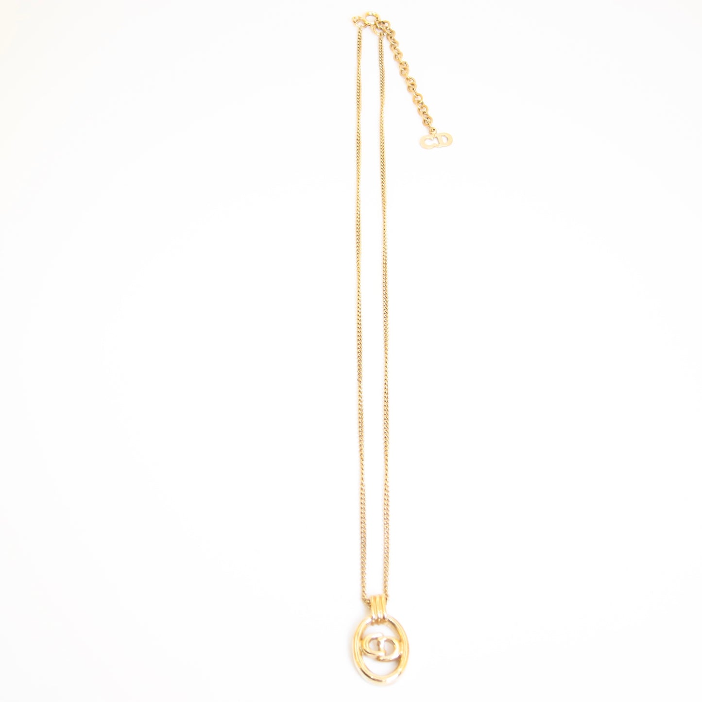 Christian Dior Vintage CD Logo in Oval Shape Golden Necklace