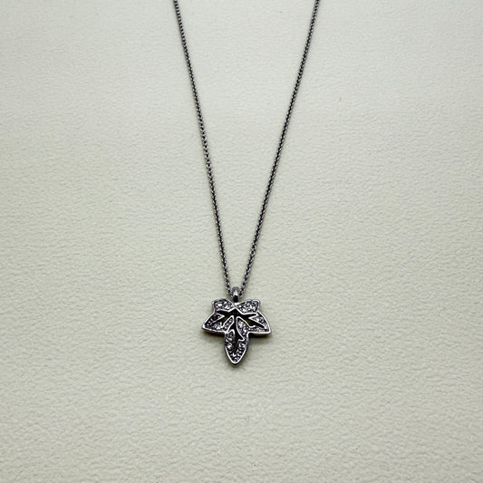 Christian Dior Vintage Leaf Rhinestone Pendant with Sliver Necklace