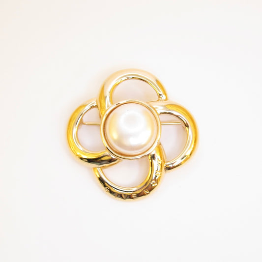 Givenchy Vintage Flower Motif with Pearl Golden Brooch