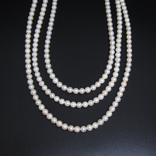 No Brand Vintage Akoya Pearl with Silver Flower Buckle Long Necklace