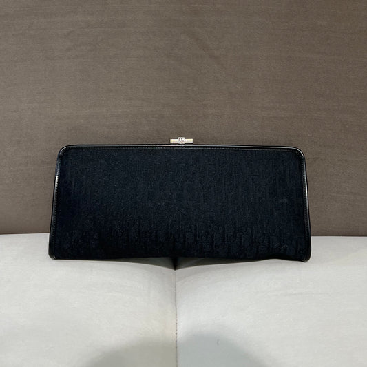 Christian Dior Vintage Black Trotter Canvas Clasp Clutch Bag