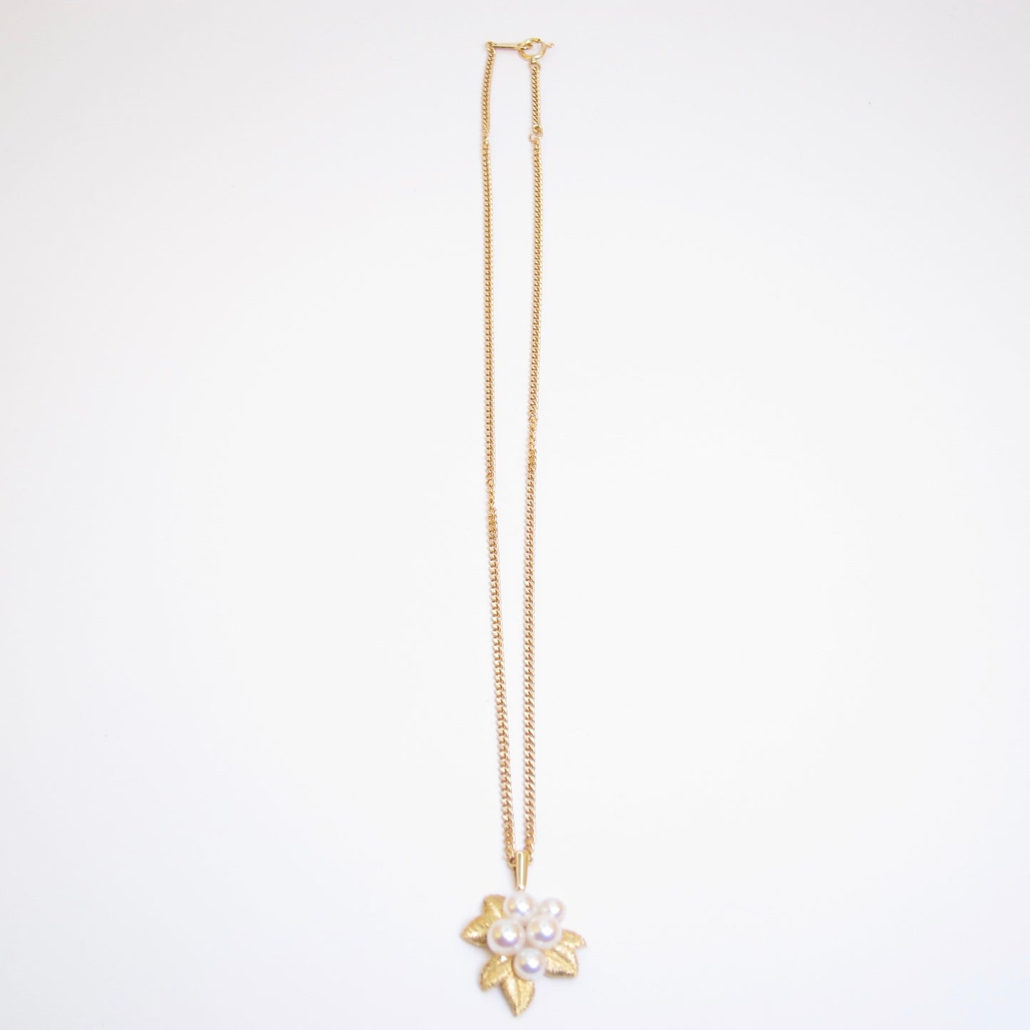 Mikimoto Vintage 18K Gold Textured Leaf & Akoya 5-Pearl Necklace