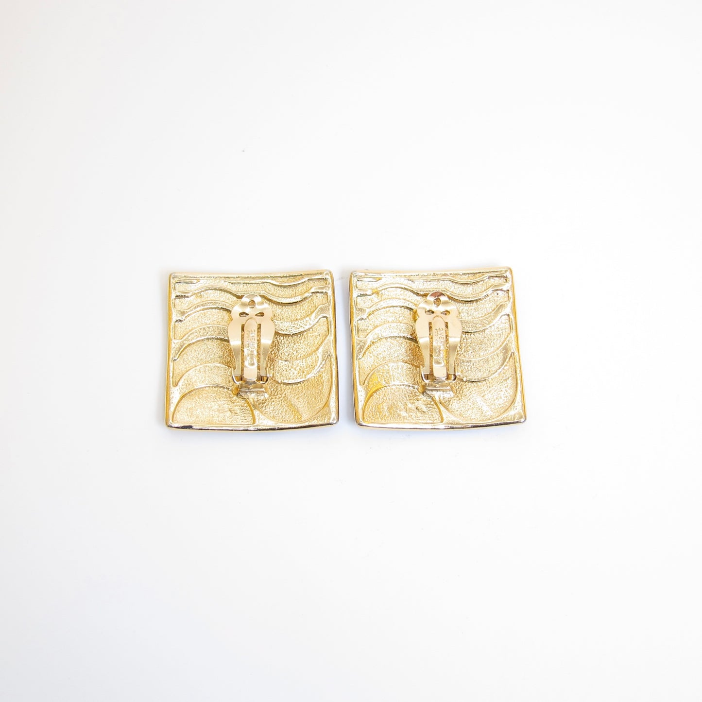 紀梵希復古方形黑色金色夾式耳環