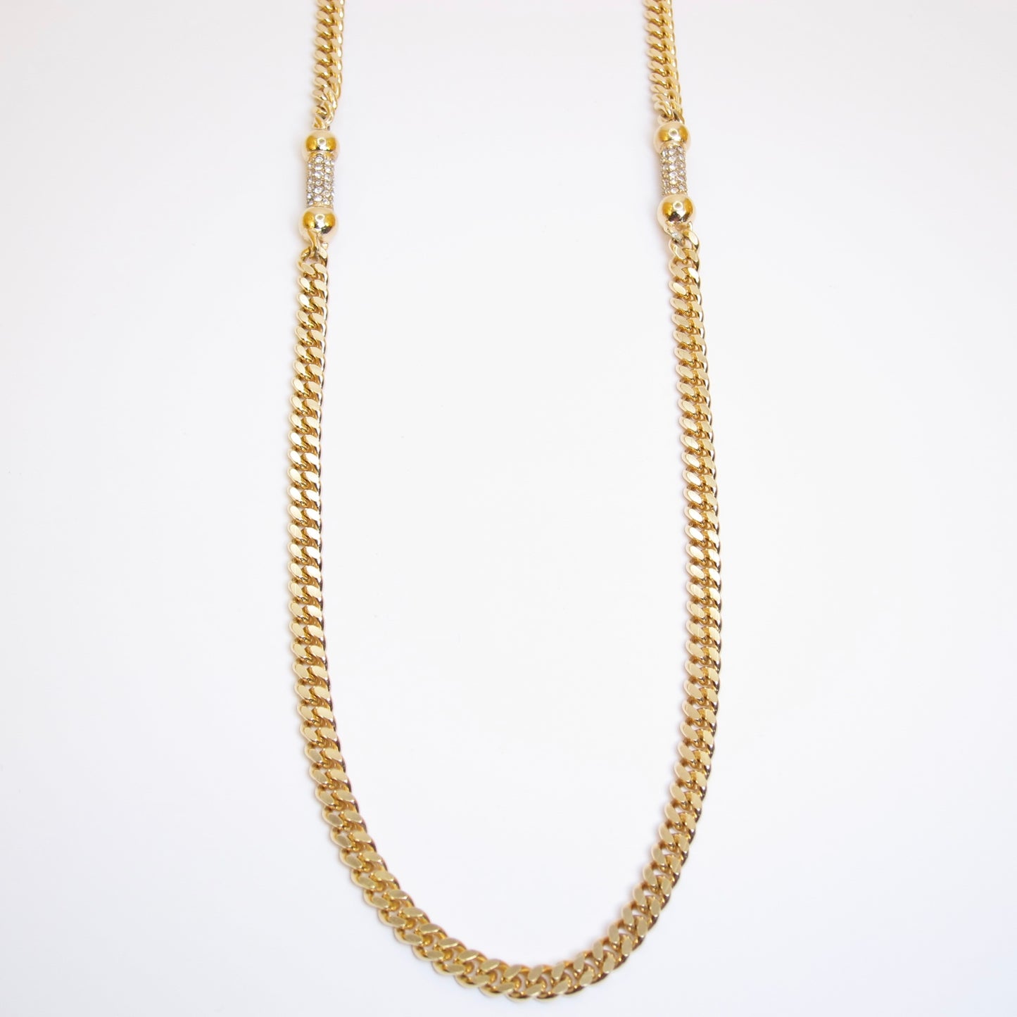 Christian Dior Vintage Stylish Rhinestone Golden Long Necklace