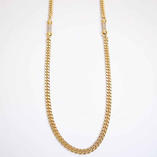 Christian Dior Vintage Stylish Rhinestone Golden Long Necklace