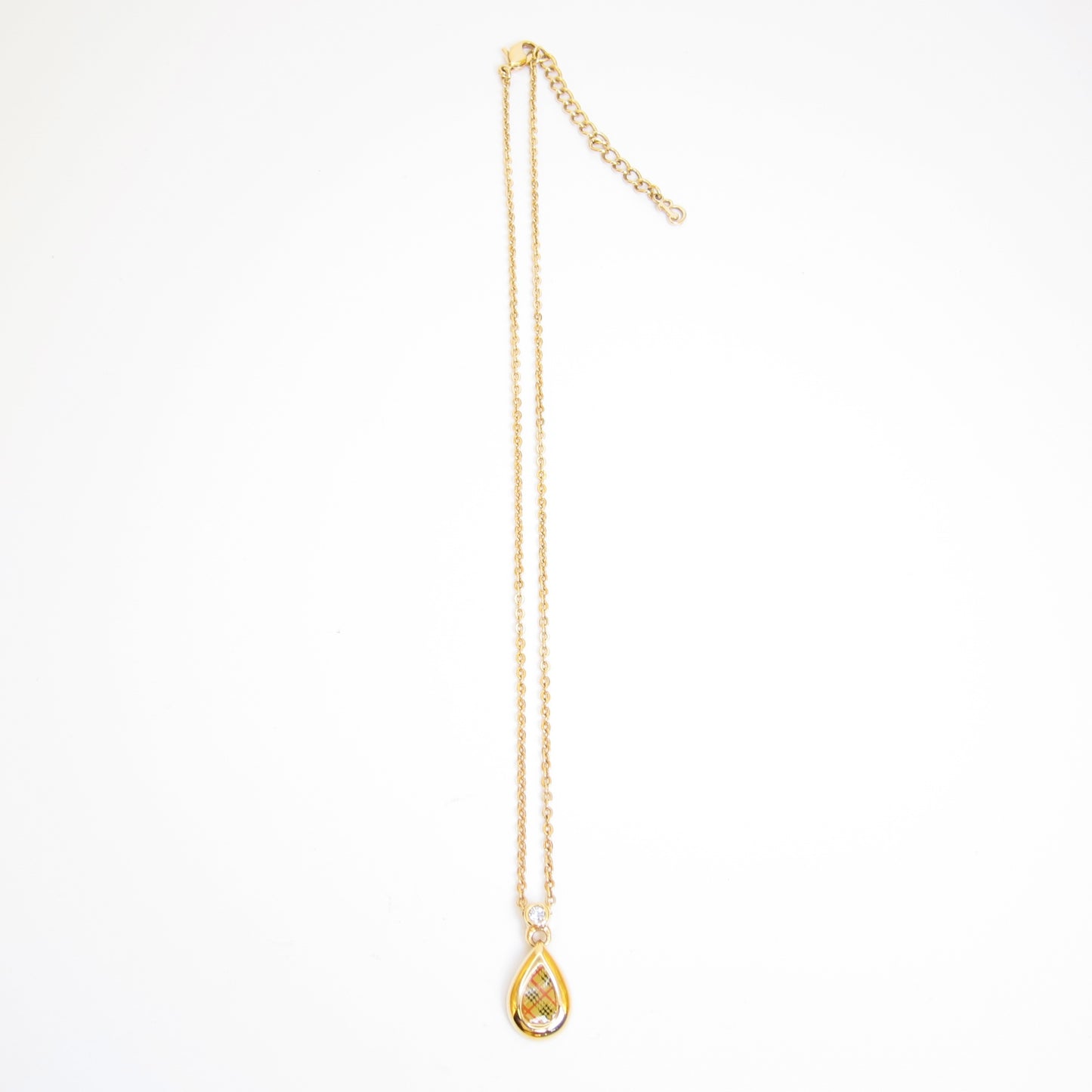 Burberry Vintage Check Drop Shape and Rhinestone Golden Necklace