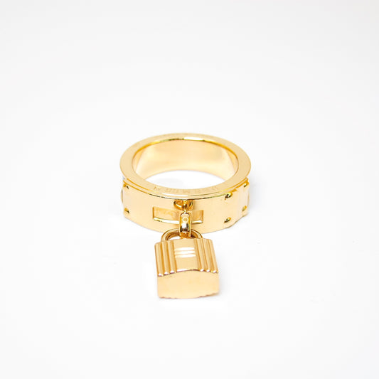 Hermes Vintage Kelly Dark Green Leather and Golden Scarf Ring