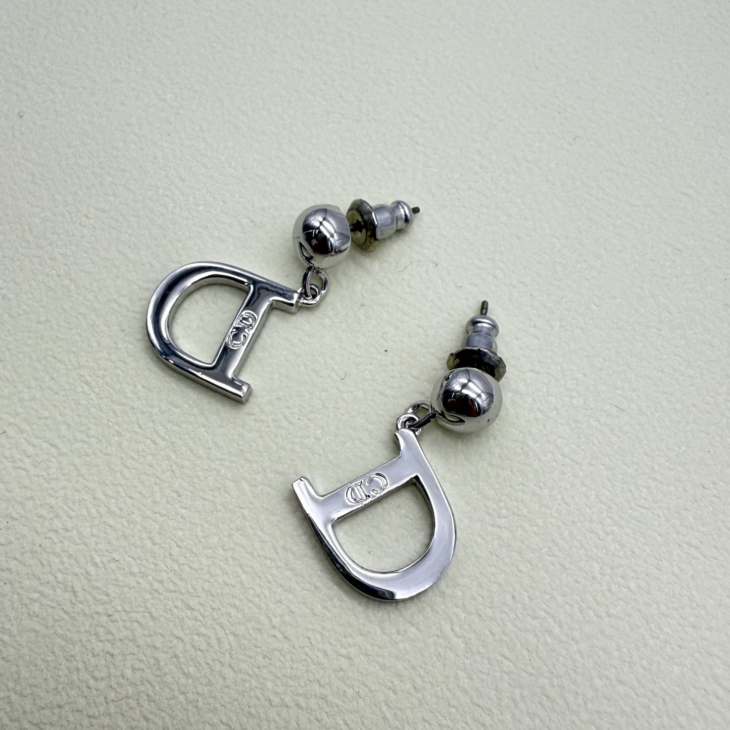 Christian Dior Vintage CD Logo on D Dangling Silver Earrings