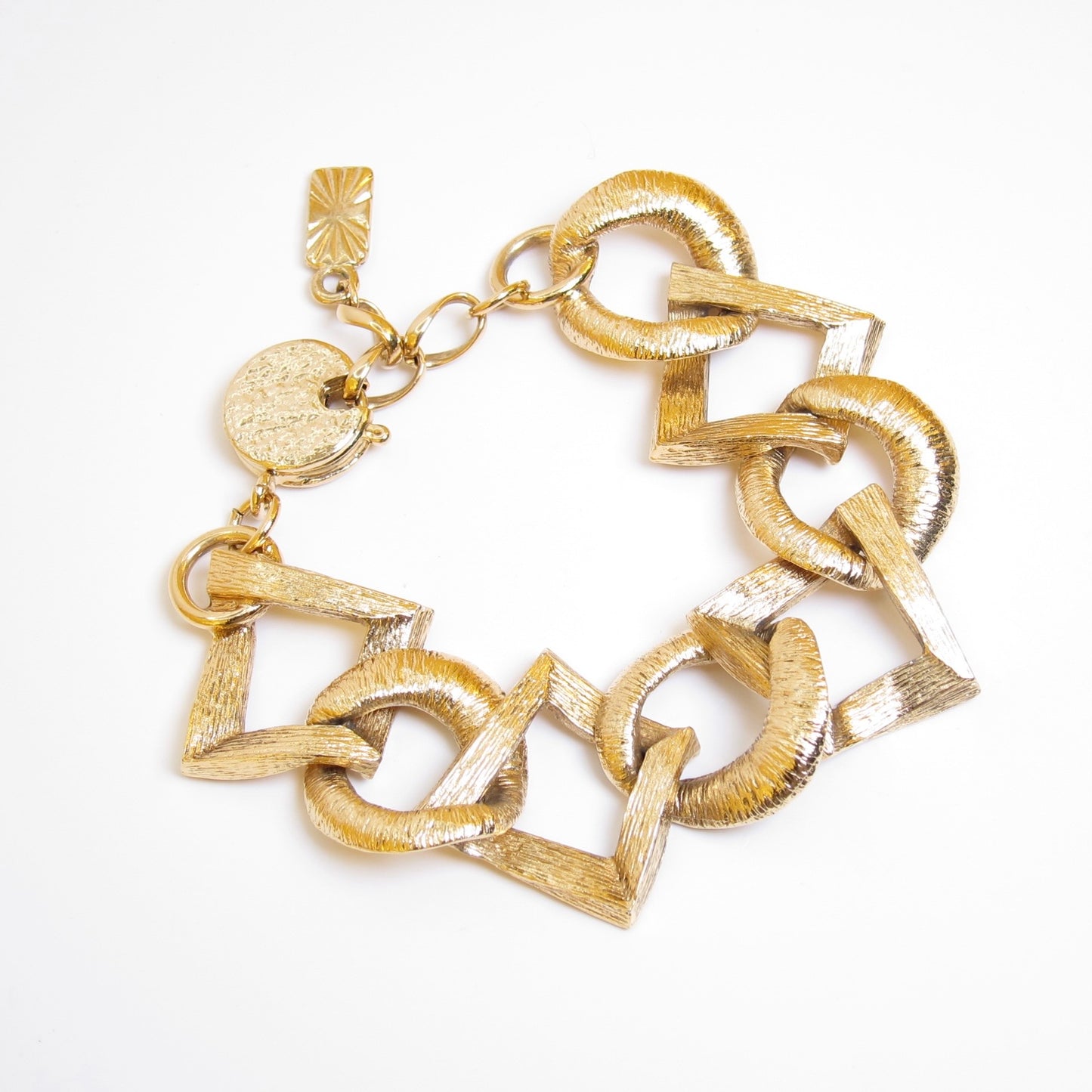 Yves Saint Laurent Vintage Textured Geometric Link Golden Bracelet