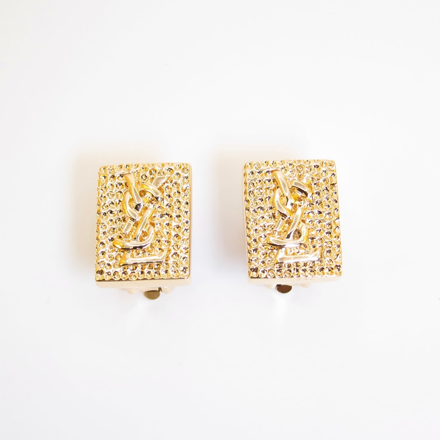 Yves Saint Laurent Vintage YSL Logo on Rectangle Golden Clip-on Earrings