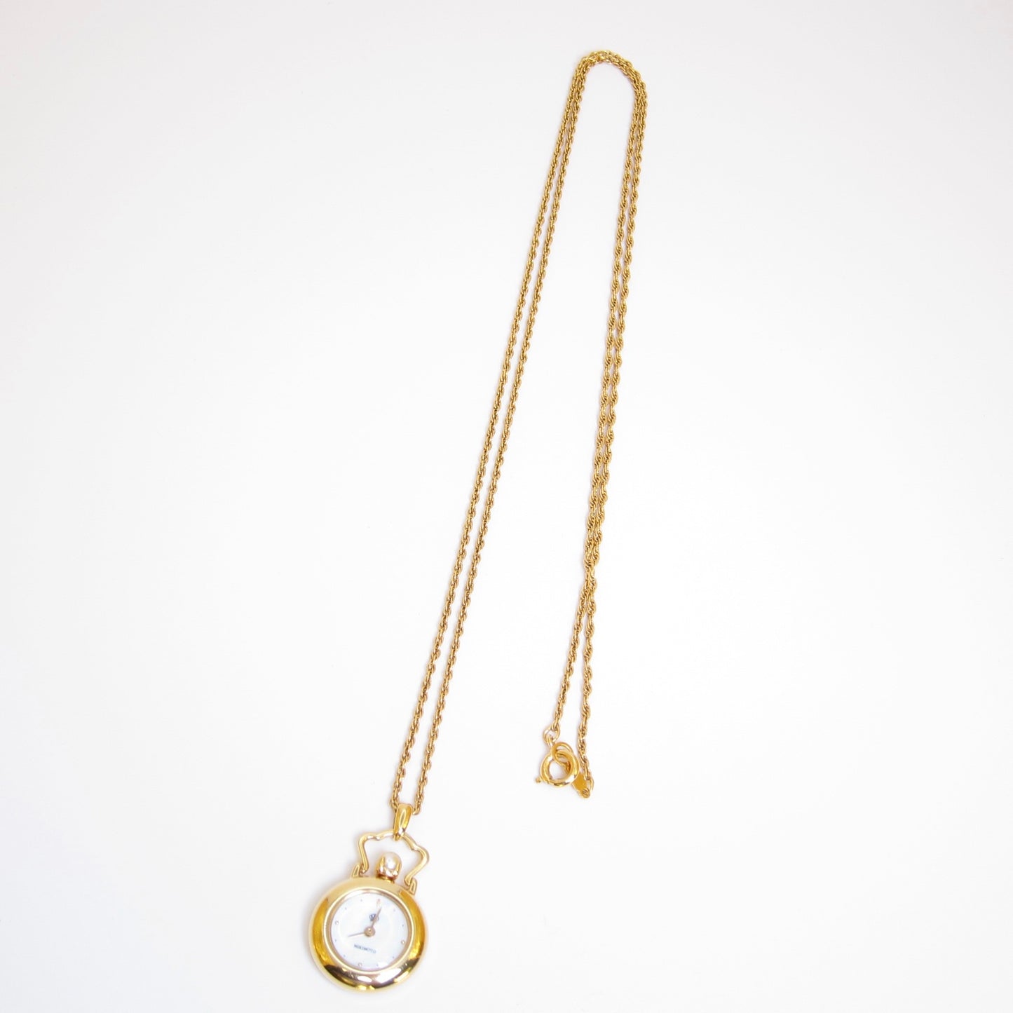 Mikimoto Vintage Shell Pearl Face and Pearl Golden Pocket Watch Pendant Necklace