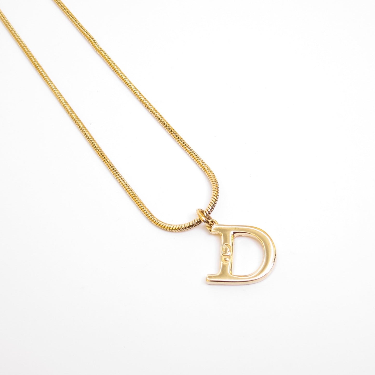 Christian Dior Vintage D Logo Pendant Golden Necklace
