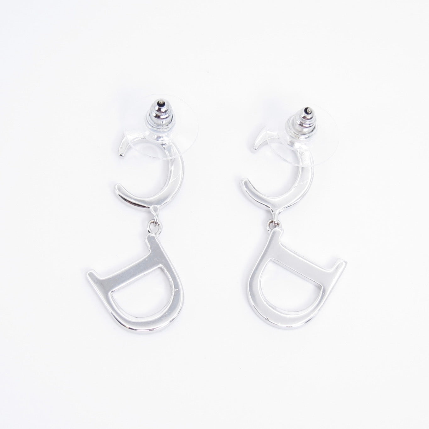 Christian Dior Vintage CD Logo Silver Earrings