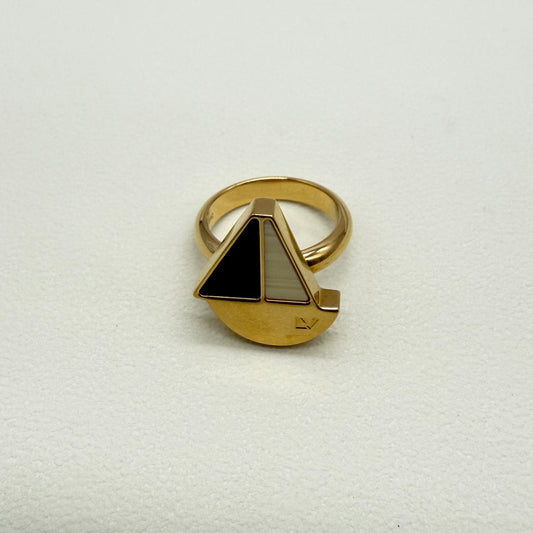 Louis Vuitton Vintage Lv Logo Boat Motif Black and White Golden Ring