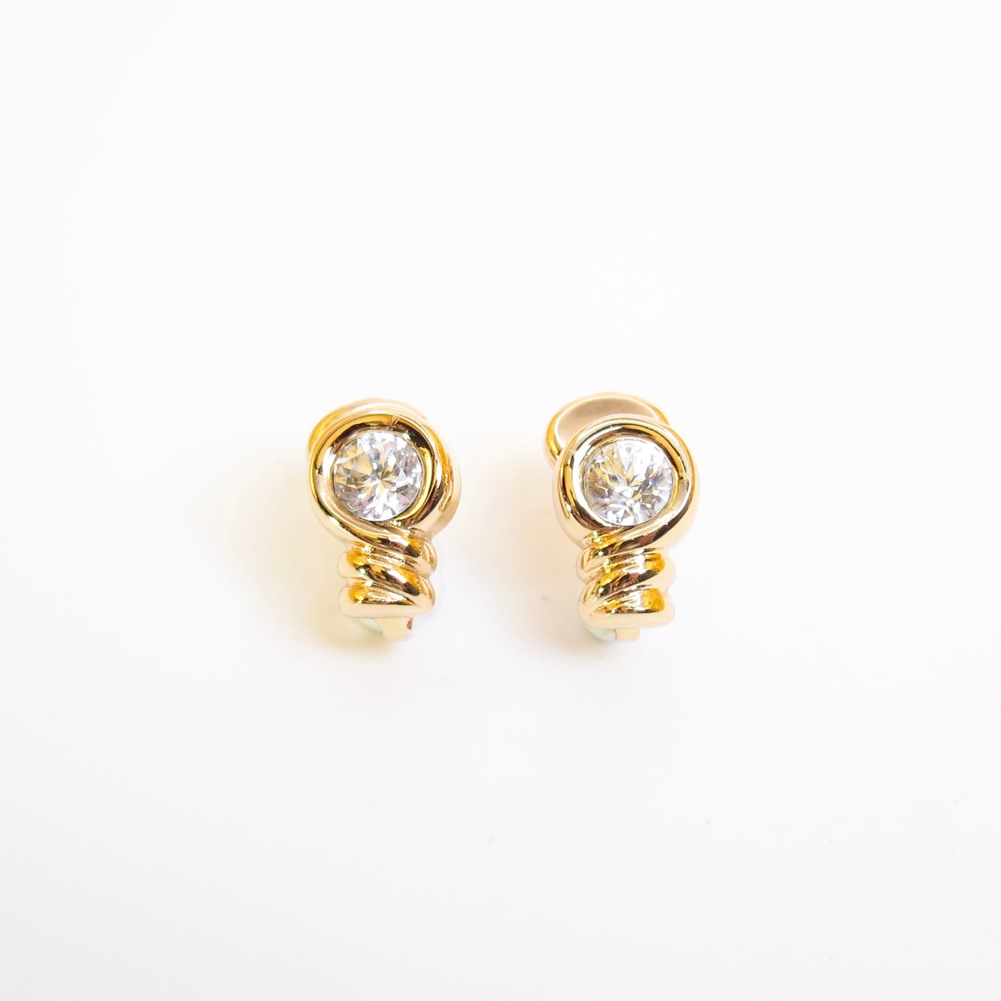 Christian Dior Vintage Rhinestone Motif Golden Clip-on Earrings