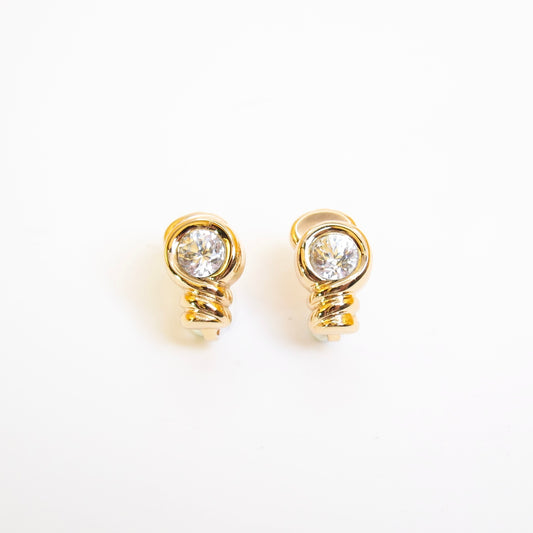 Christian Dior Vintage Rhinestone Motif Golden Clip-on Earrings