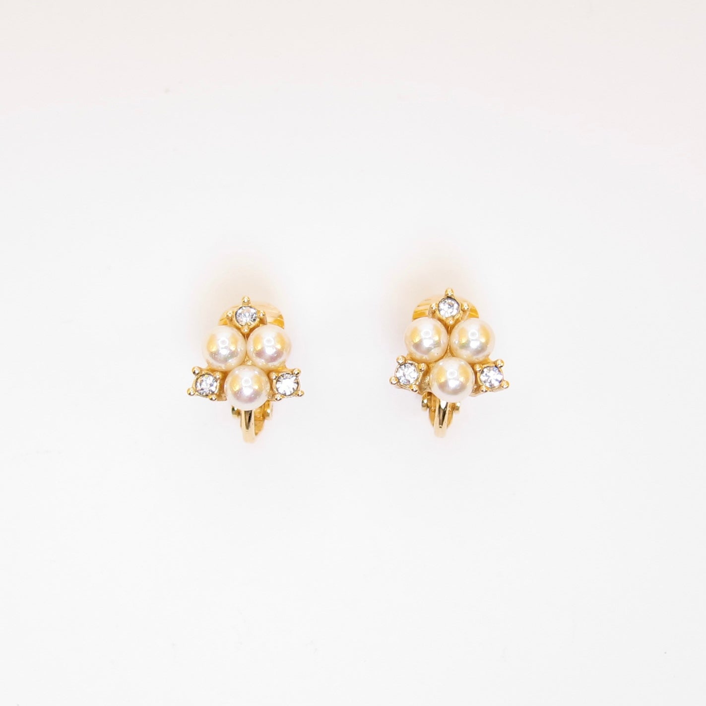 Christian Dior Vintage Pearl and Rhinestone Golden Clip-on Earrings