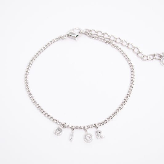 Christian Dior Vintage Dior Letter Charm Silver Bracelet