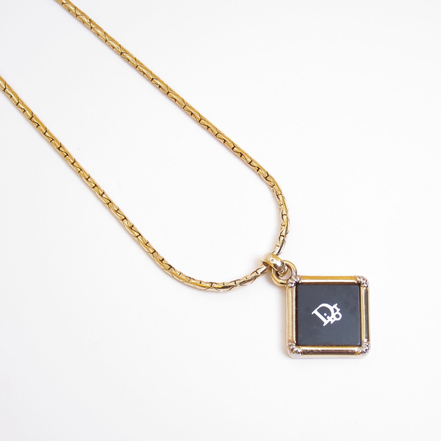 Christian Dior Vintage Dior Logo on Rhombus Black and Golden Necklace
