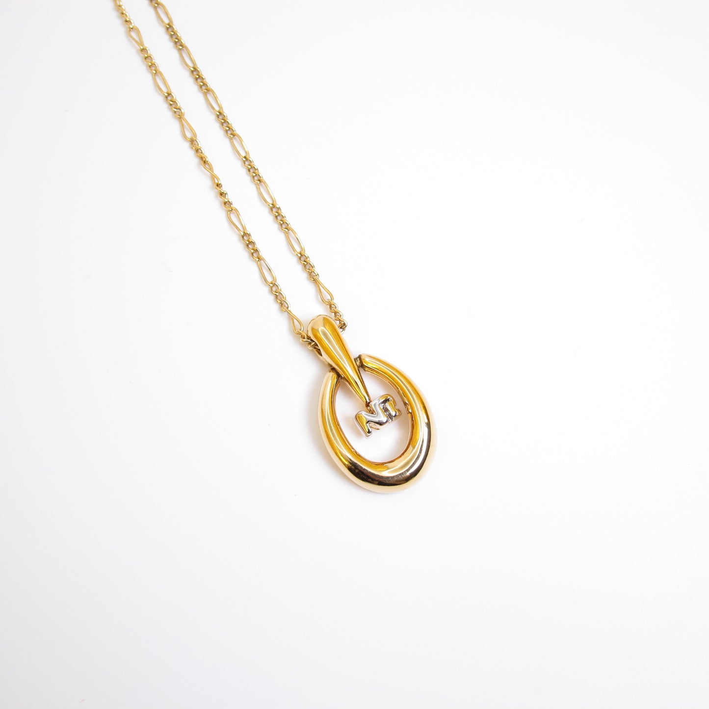 Nina Ricci Vintage NR Logo in Swing Oval Shape Golden Necklace