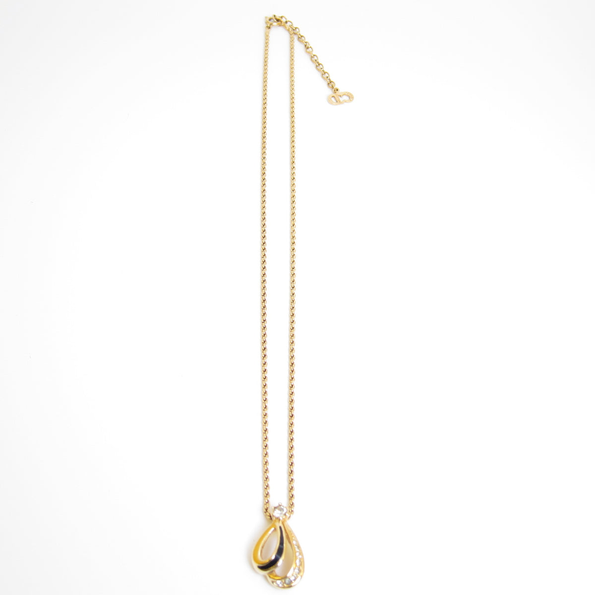 Christian Dior Vintage Black Teardrop Rhinestone Gold-Tone Necklace