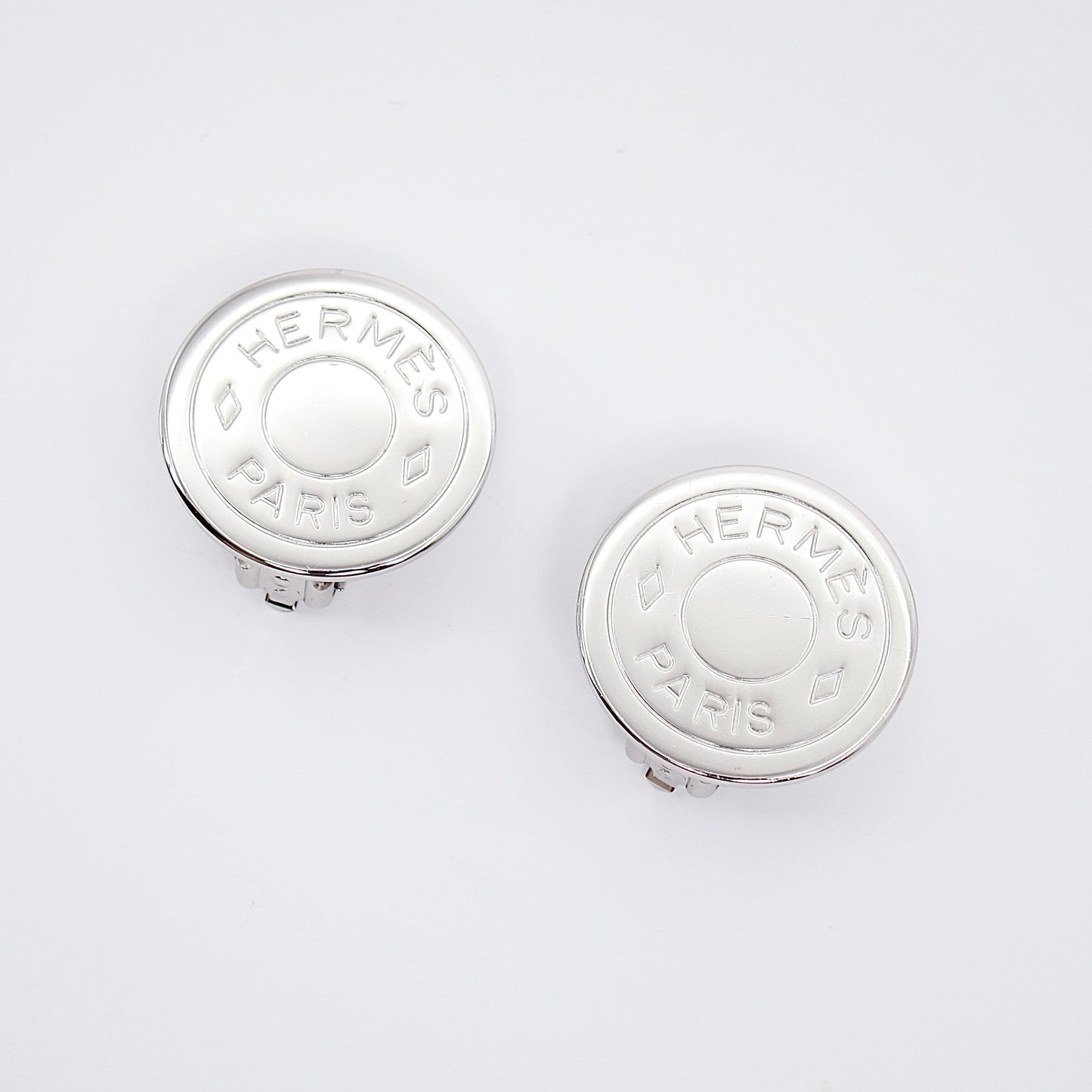 Hermes Vintage Hermes Logo on Round Shape Silver Clip-on Earrings