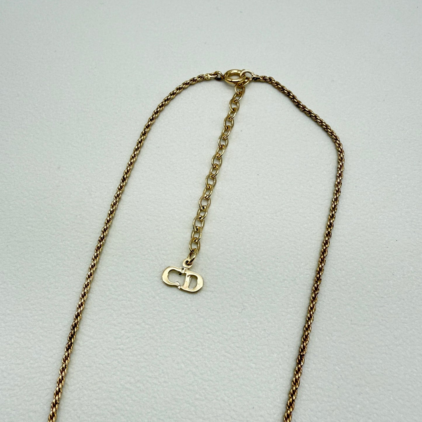 Christian Dior Vintage CD Logo with Rhinestone Golden Necklace
