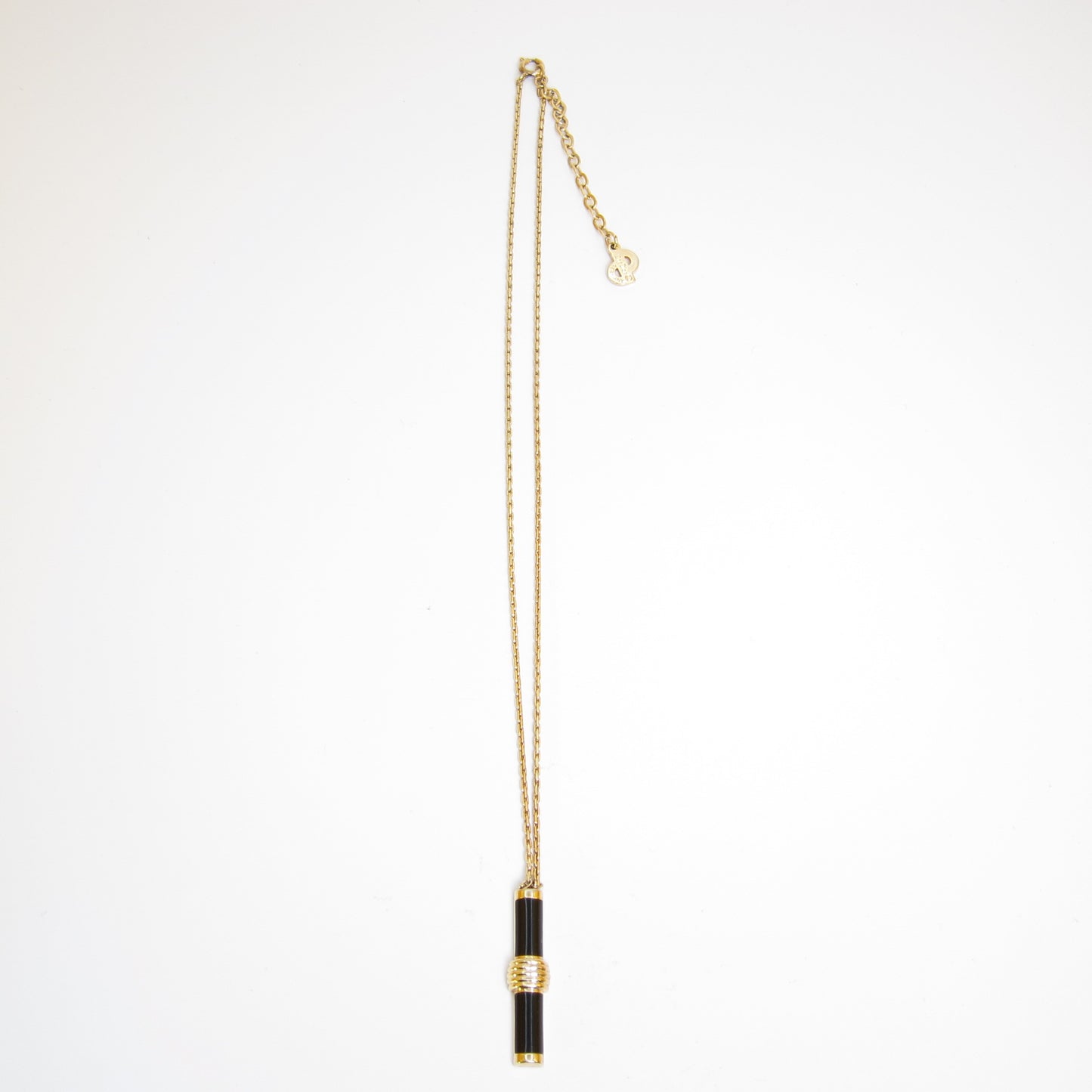 Christian Dior Vintage Black Enamelled Pendant Golden Necklace