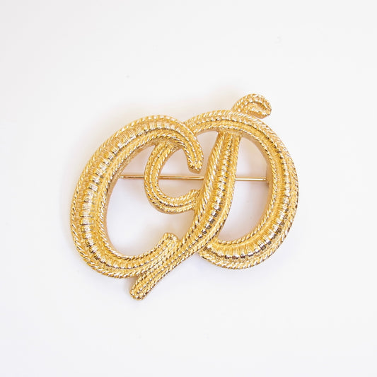 Christian Dior Vintage CD Logo Golden Brooch